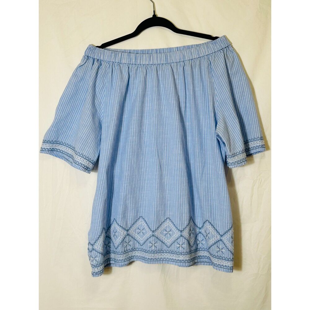 Shana Women's Off The Shoulder Blue Striped Embroidered Blouse, Size XL